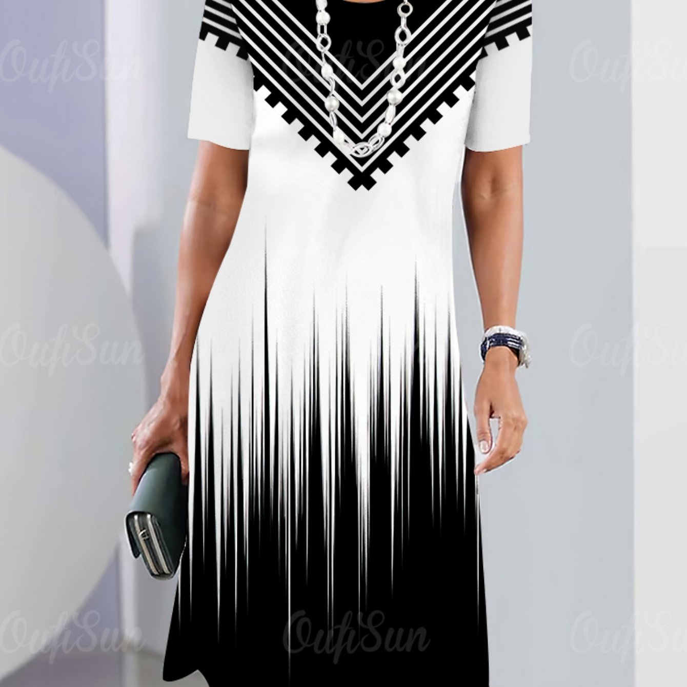 TEMU Plus Size - Elegant Women's Dress, Geometric Gradient Stripes Summer Fashion, Transparent Fabric Suitable Spring And Summer Women's Dresses And