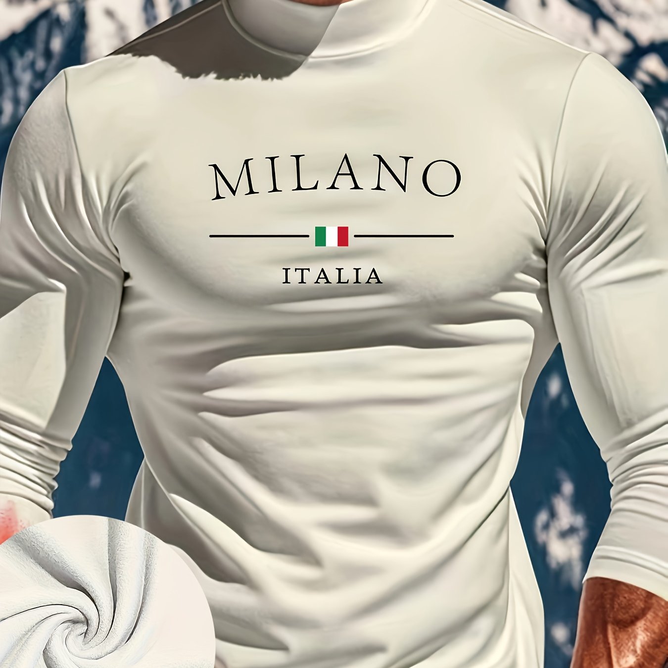 Image of Stretch Turtleneck Fitted Warm Top, Outdoor Sports Fitted Warm Long Sleeve T-shirt
