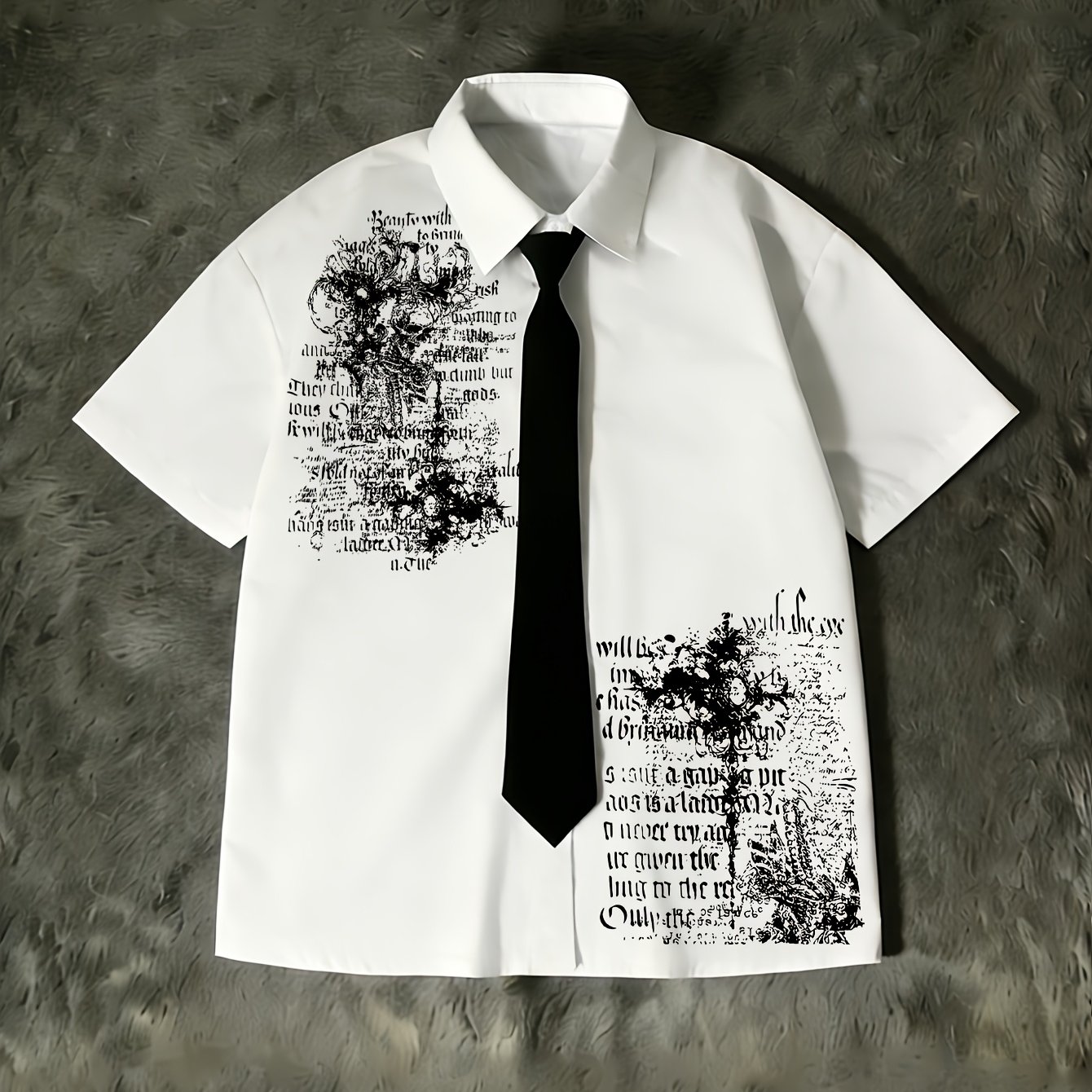 TEMU Women's Gothic Y2k Short-sleeve Button-up Shirt - Lapel Collar Skull & Blouseable Top | Dark Gothic Style Suitable For , Machine Washable