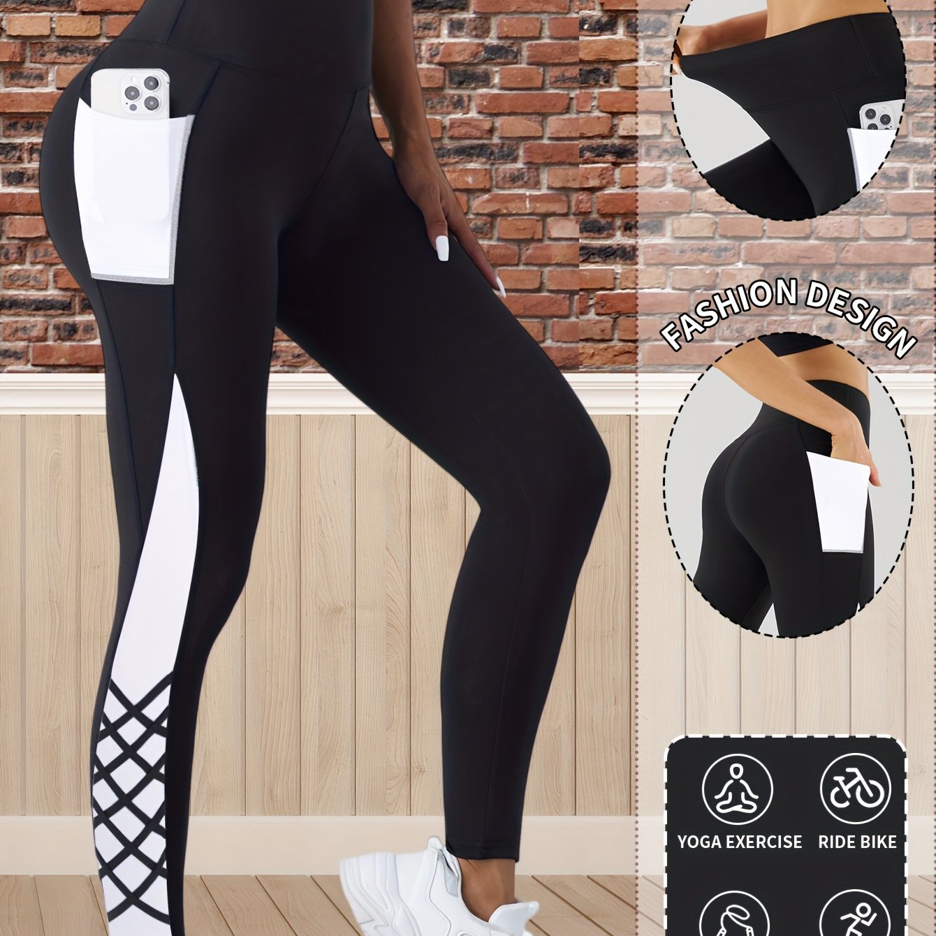 E-shop Farbblockierte Damen Yoga Hose mit Cross-Tie und hoher Elastizität, Outdoor Sport Leggings mit