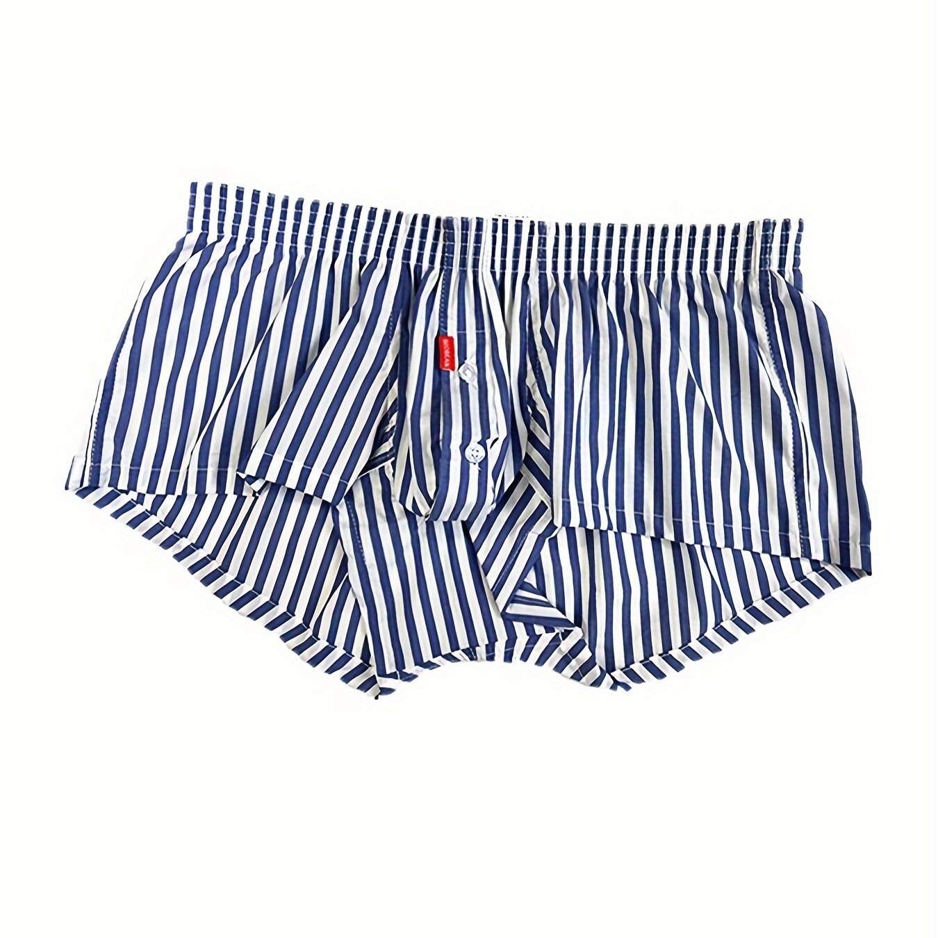 Image of Men's Flat Front Vertical Stripe A-line Pants Fashion Home Shorts Four-corner Sleepwear One-piece