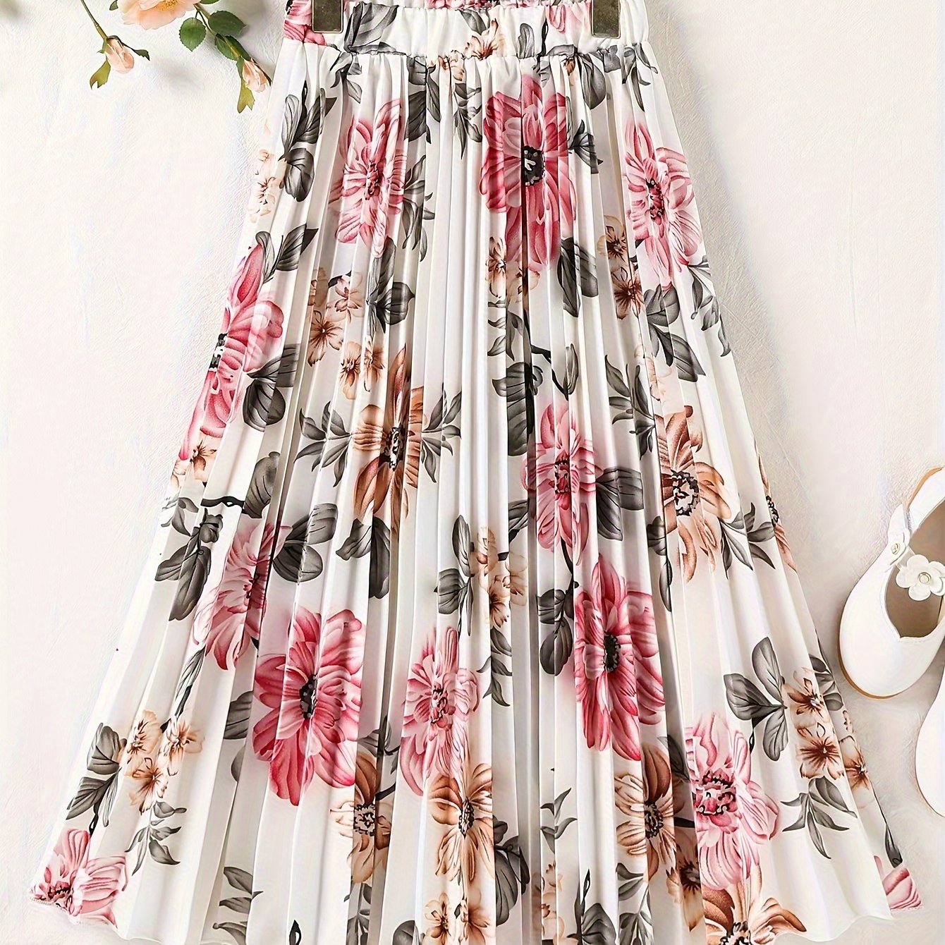 TEMU Women's Pleated Peony Printed Skirt