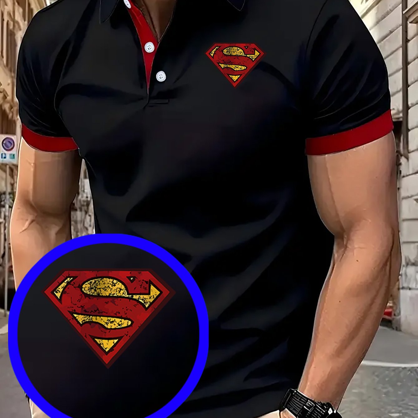 TEMU Superman Made Old Retro Print Design Men's Casual Short-sleeved Shirt, Comfortable Button- Collar, Suitable For Golf, Business, Party And Daily