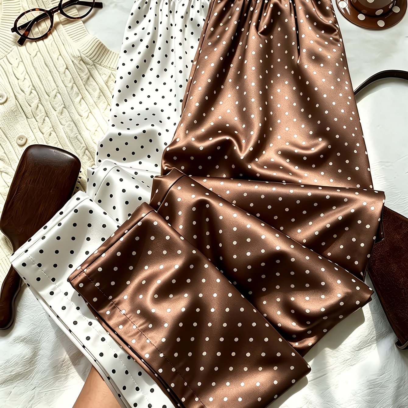 TEMU Fashion Polka Dot Printed Casual Long Pants Pajamas 2pcs Set Women