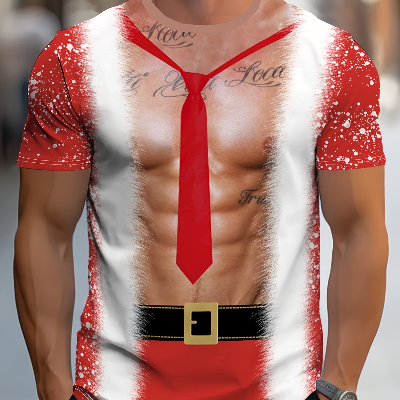 TEMU Digital Printing - Creative Christmas Celebration Clothing - Stylish Short-sleeve Red - Holiday Gifts For