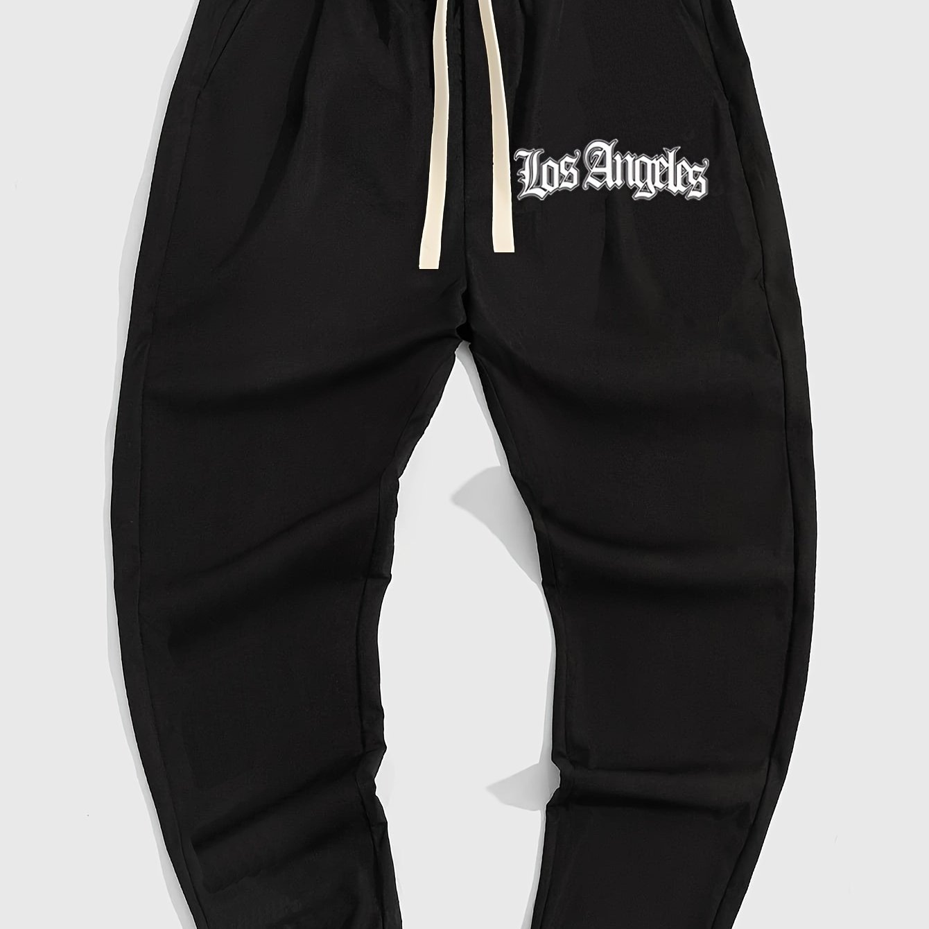 TEMU Los Angeles Print Men's Pants Drawstring Sweatpants Loose Casual Trousers For Spring Autumn Running Jogging