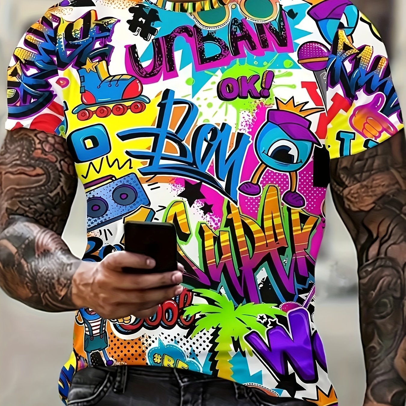 TEMU 3d Men' Short Sleeve Crew Neck T-shirt, Summer Outdoor