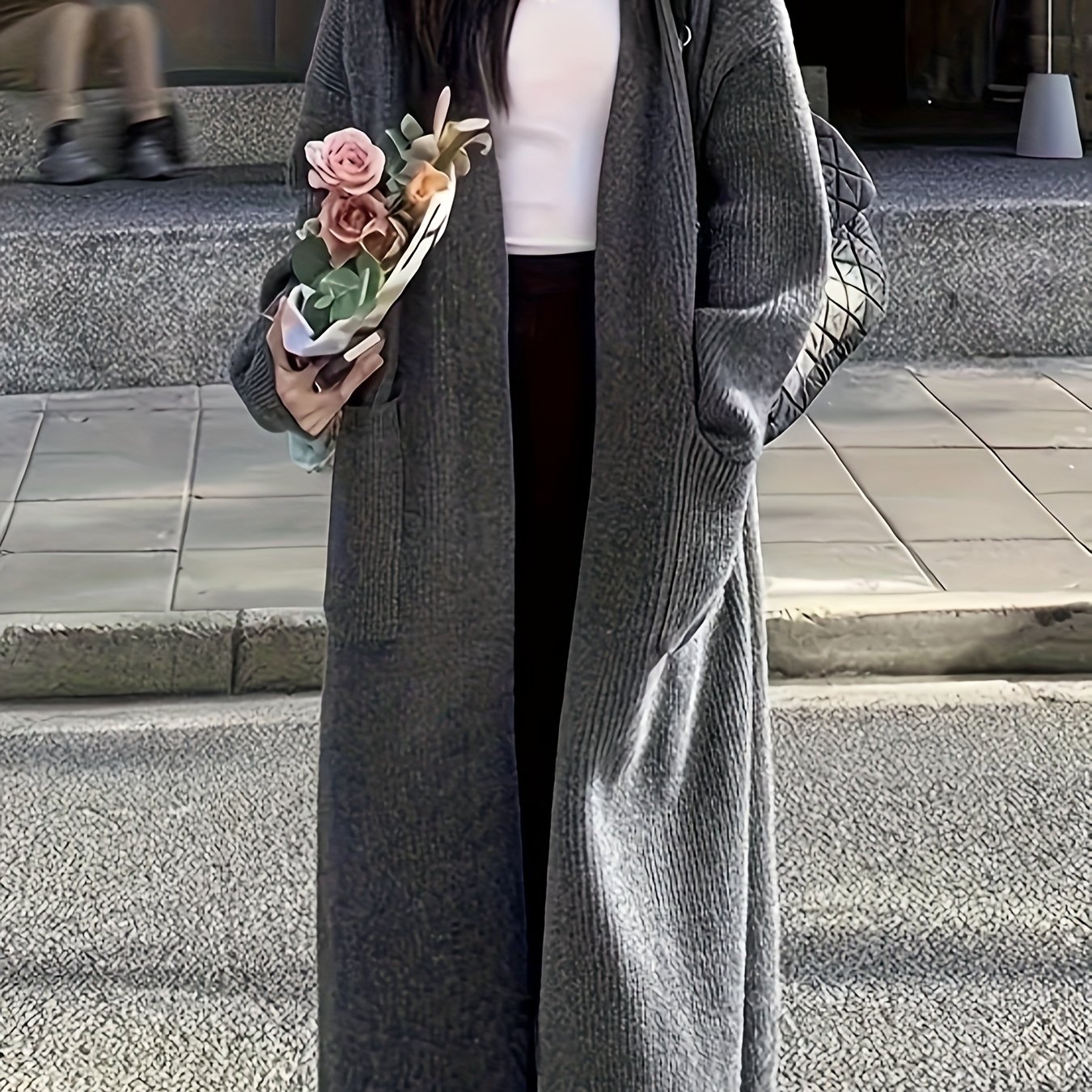 E-shop Damen Strickjacke Über-Knie Langarm Elegant Japanischer Koreanischer Stil