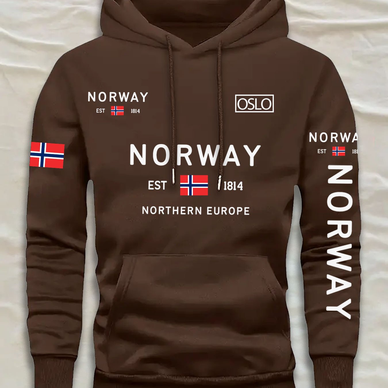 TEMU Men's Trendy Hooded Sweatshirt, Flag Oslo City Letter Print Pullover, Spring/autumn Long Sleeve With Kangaroo Pocket, Casual Sporty Hoodie For