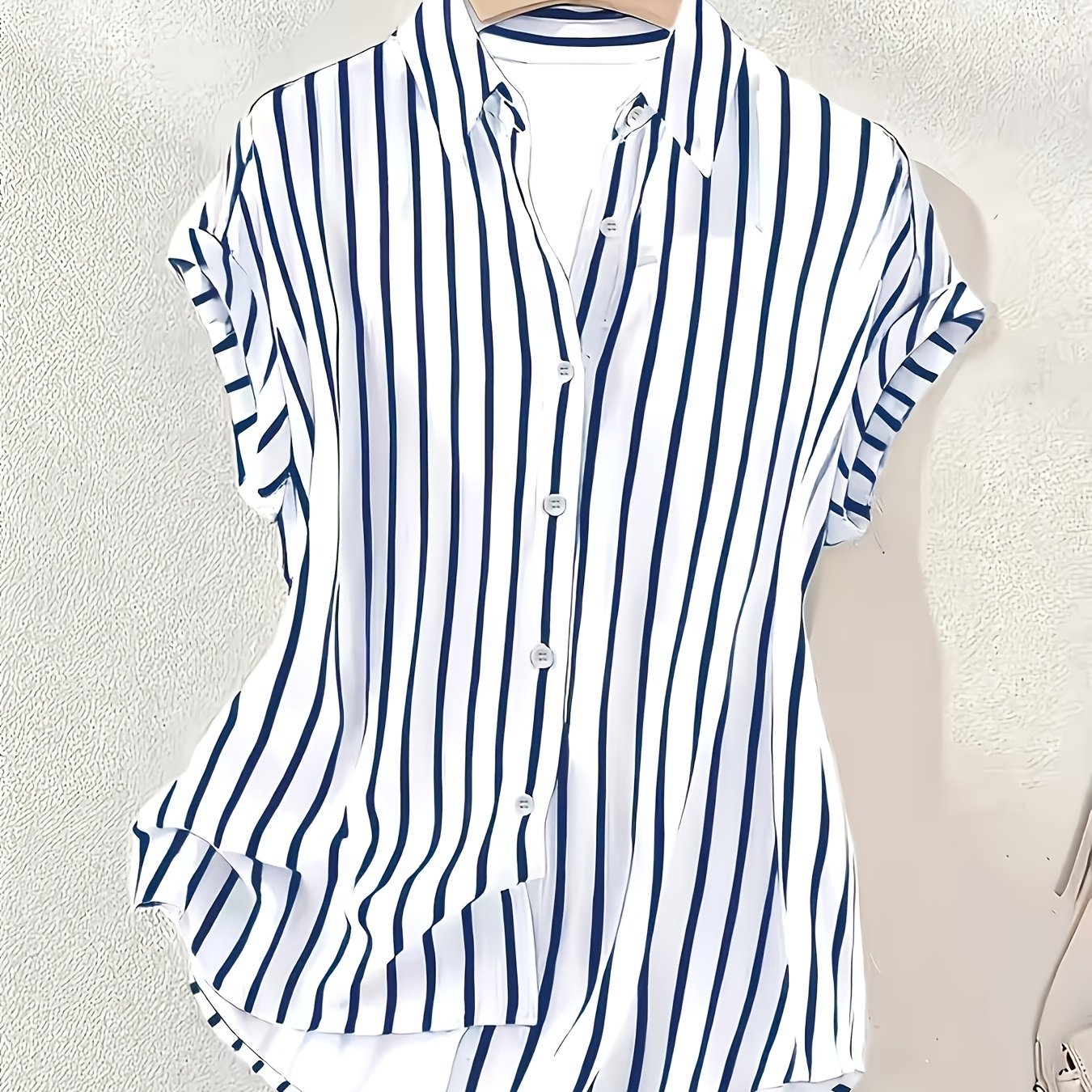 TEMU 【商品名】夏 ファッション カジュアル ストライプ ノースリーブ シャツ トップ