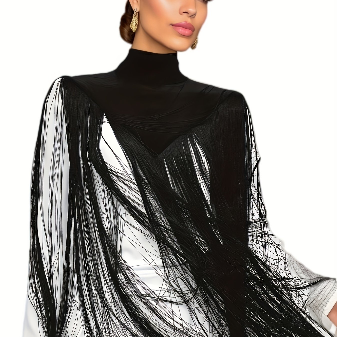 Image of Dark Gothic Style Irregular Cloak With Sexy Long Fringe And Semi-high Neck For Ballroom Stage Decoration Shawl