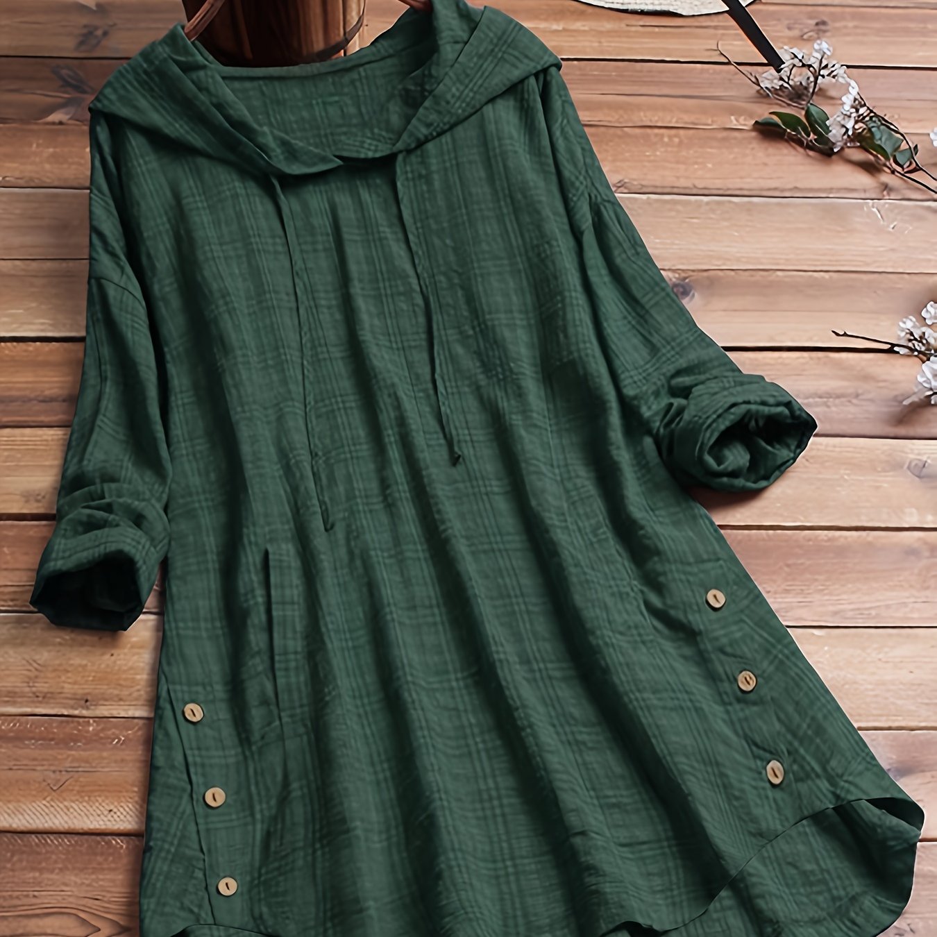 E-shop Lässiges Langarm-Oberteil mit Kapuze, Asymmetrisches Damenoberteil, Stilvolle Karomusterbluse, Herbstliche Oberteile mit Taillenband für Damen,
