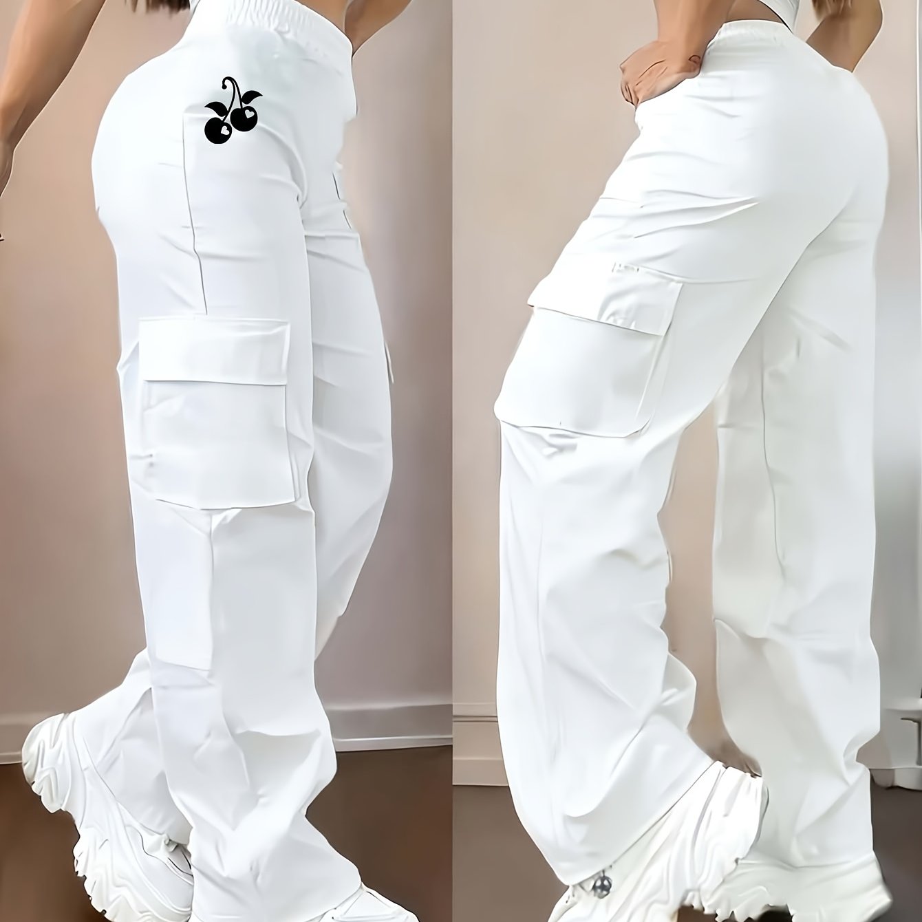 TEMU Pantalones casuales para mujer con diseño de estampado de y , pantalones cargo de moda - D355-WHY2075
