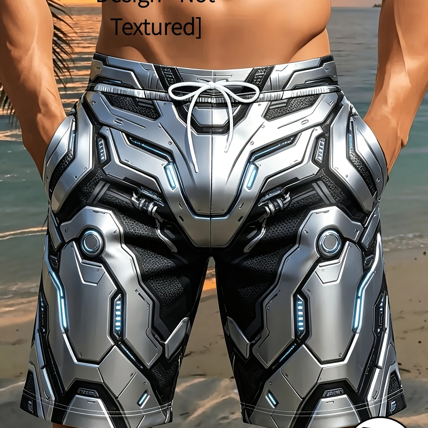 TEMU Mecha Style Men' Shorts, Athletic Shorts, Shorts, Casual Shorts, With Pockets And Drawstring, For Pool, Newcomer Clothing, Swim Trunks, Men's