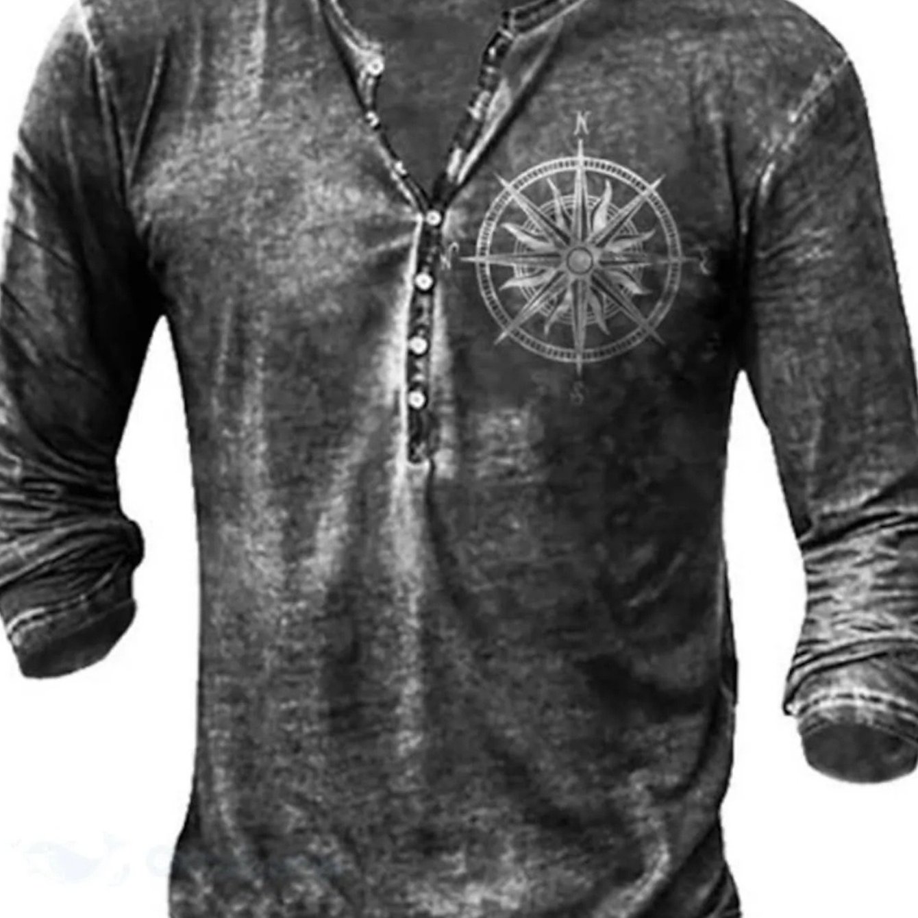 Men' Henley Shirt With 3d Graphic Print Long-sleeved Button- Top Suitable For Outdoor And Street Casual Nostalgic And Comfortable T-shirt