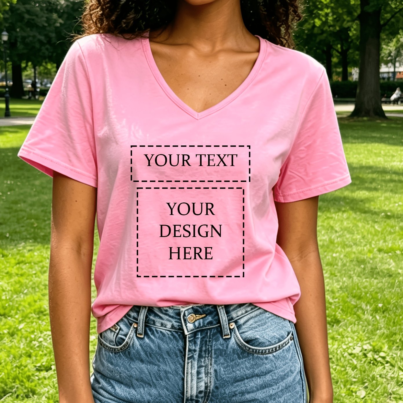 TEMU [custom Women's T-shirt] Personalized Women's V-neck T-shirt With Dual-area Customization. Supports Uploading , Short Quotes, Letters, Images,