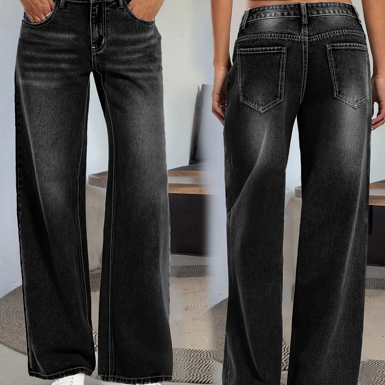 Fashion High-waisted High-stretch Casual Comfortable Versatile Women's Plus Size Black Straight-leg Jeans