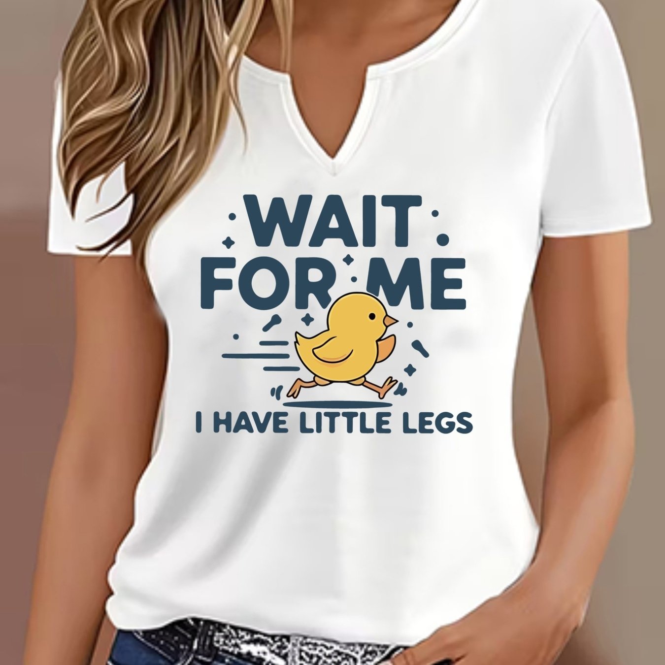 TEMU Women's Duck Print V-neck Short-sleeve Top - Soft Casual Shirt With " I Have Little Legs" Duck, Machine Washable Spring Summer Fall Outfits