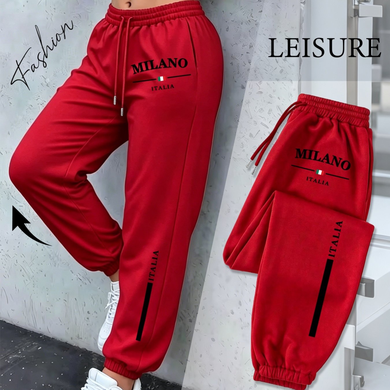 Image of Plus Size Solid Color Letter Jogger Pants Elastic Waist Trousers European And Trend Daily Casual Pants