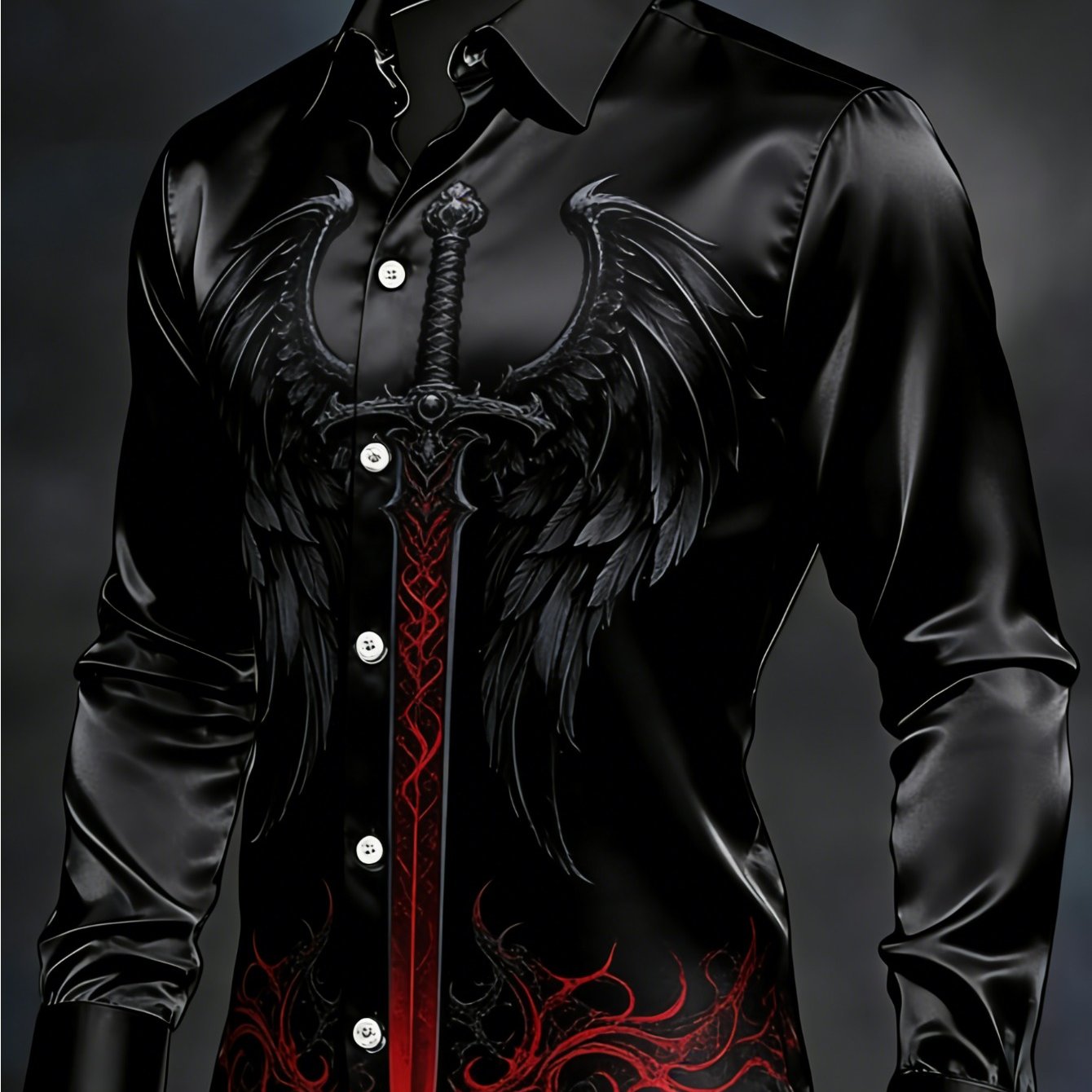Image of Men's Long-sleeve Floral Shirt, Men's Shirt Street Style And , Turn- Collar Long Sleeves, Comfortable And Casual