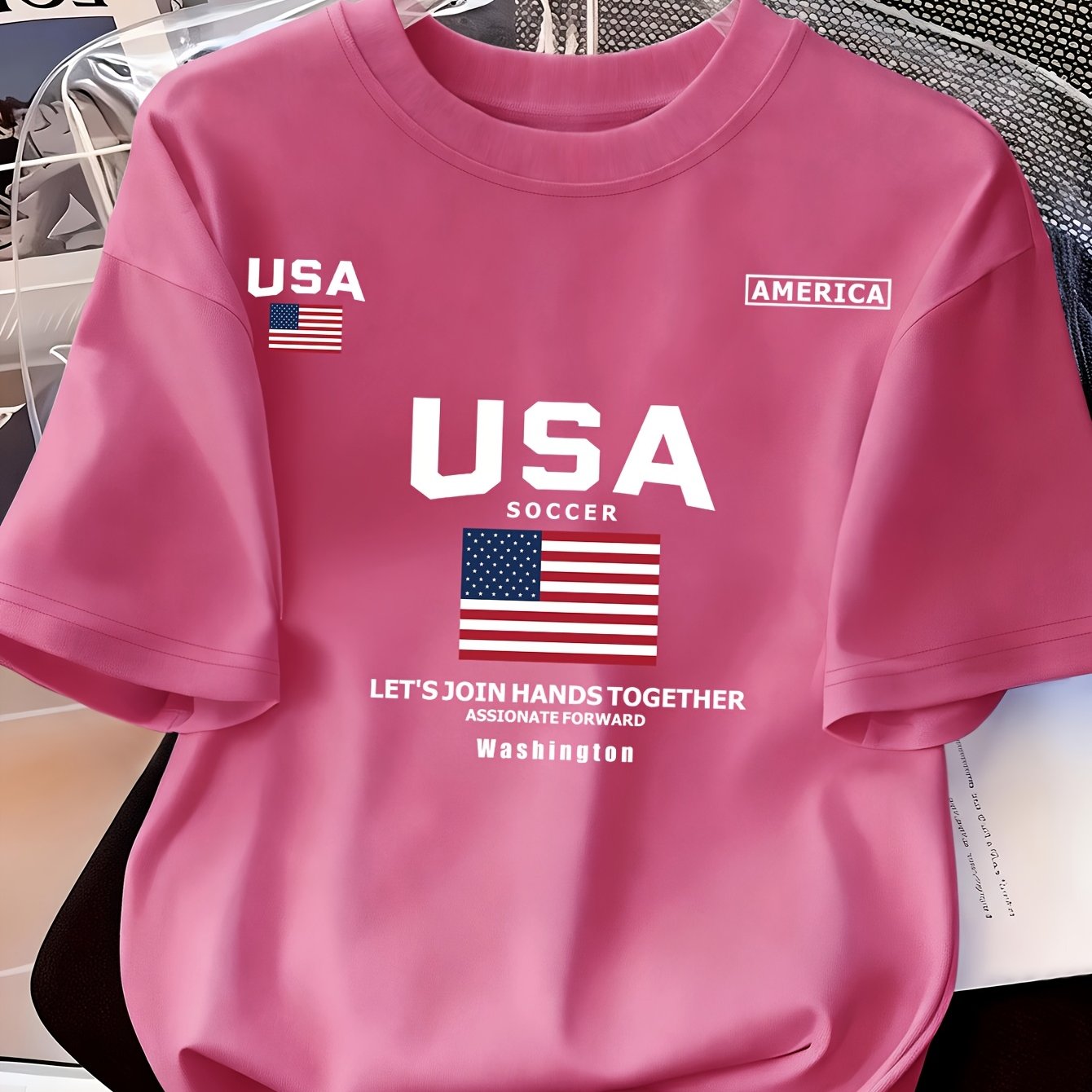 TEMU Usa Graphic T-shirt, Women's Short Sleeve Round Neck Casual Tee, New For Spring/summer 2026, Women Fashion Versatile Top, Y2k Style