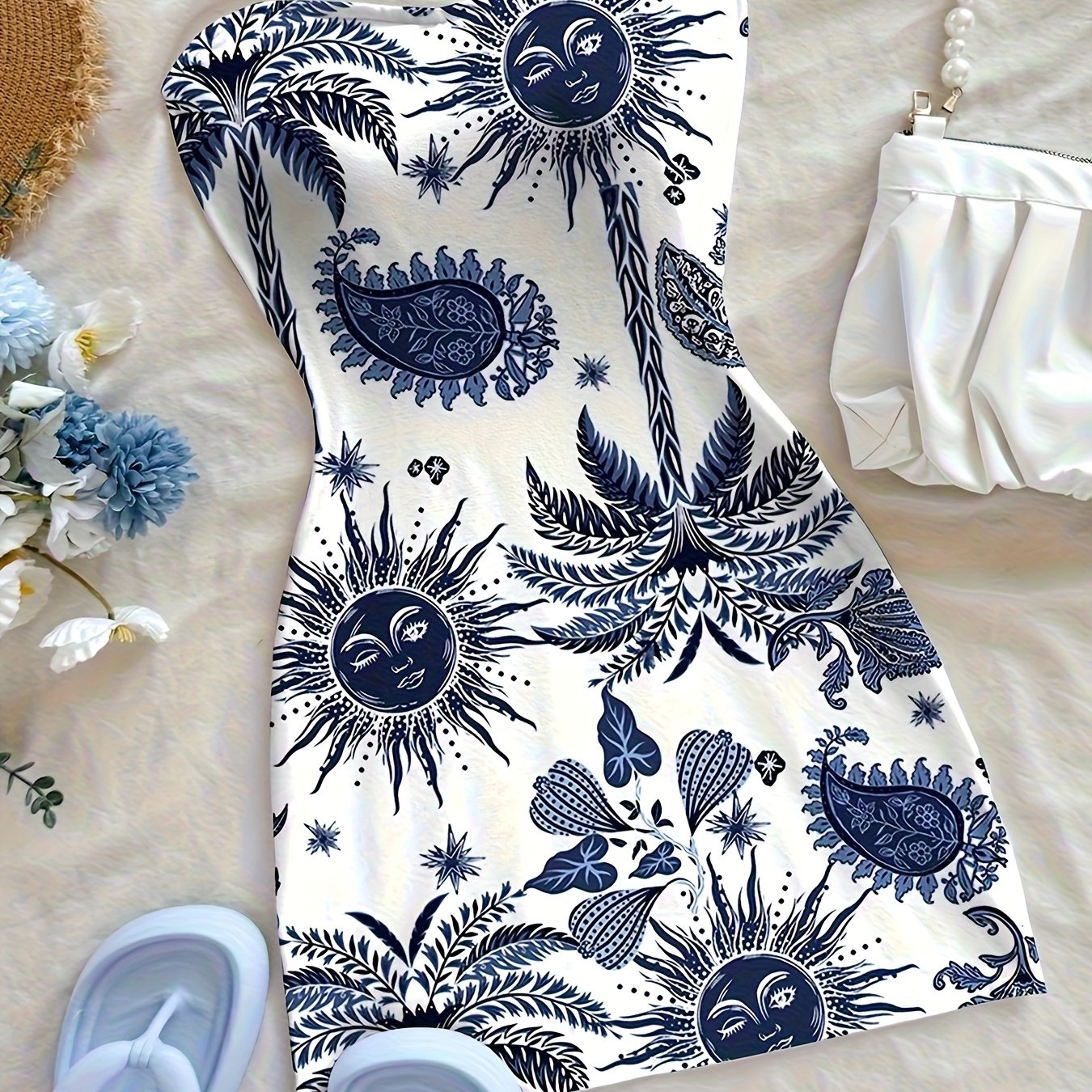 TEMU Ladies Fashion Women's Clothing Casual Digital Printing Women's Bandeau Dress