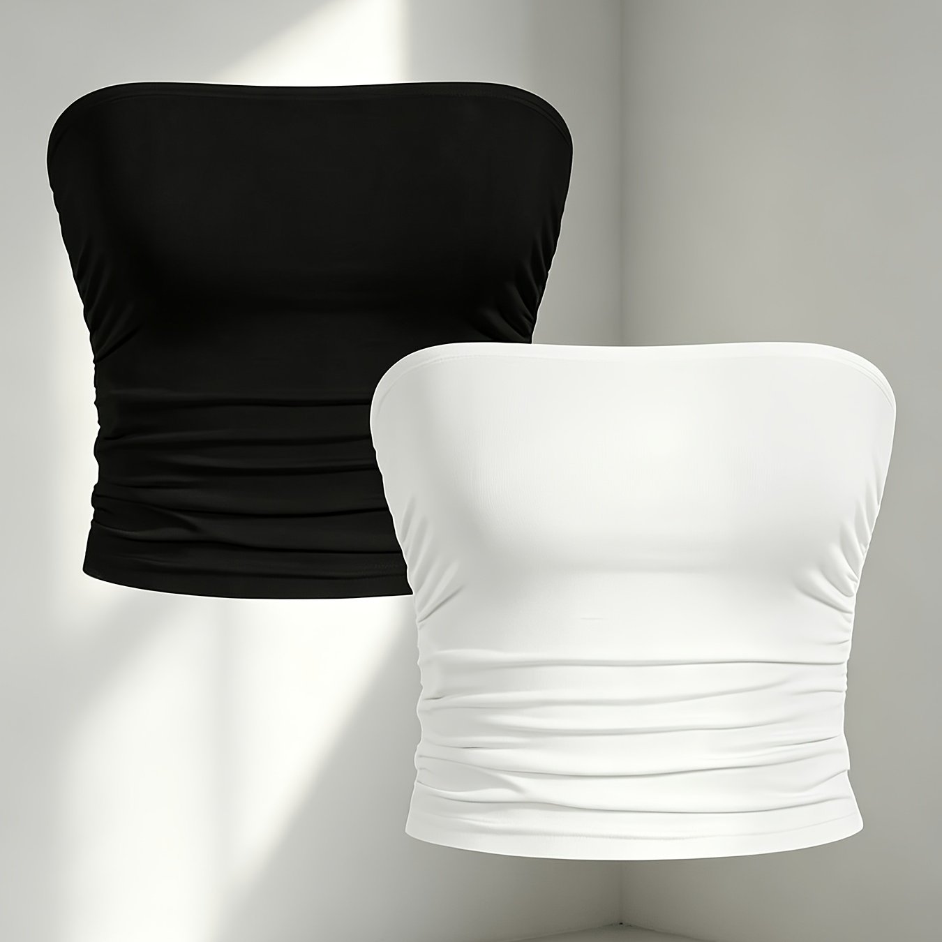 TEMU 2 pezzi Canotta a tubo senza spalline da donna, Top bandeau senza maniche con arricciature , Bustier corto a vita elasticizzato casual, Canotta