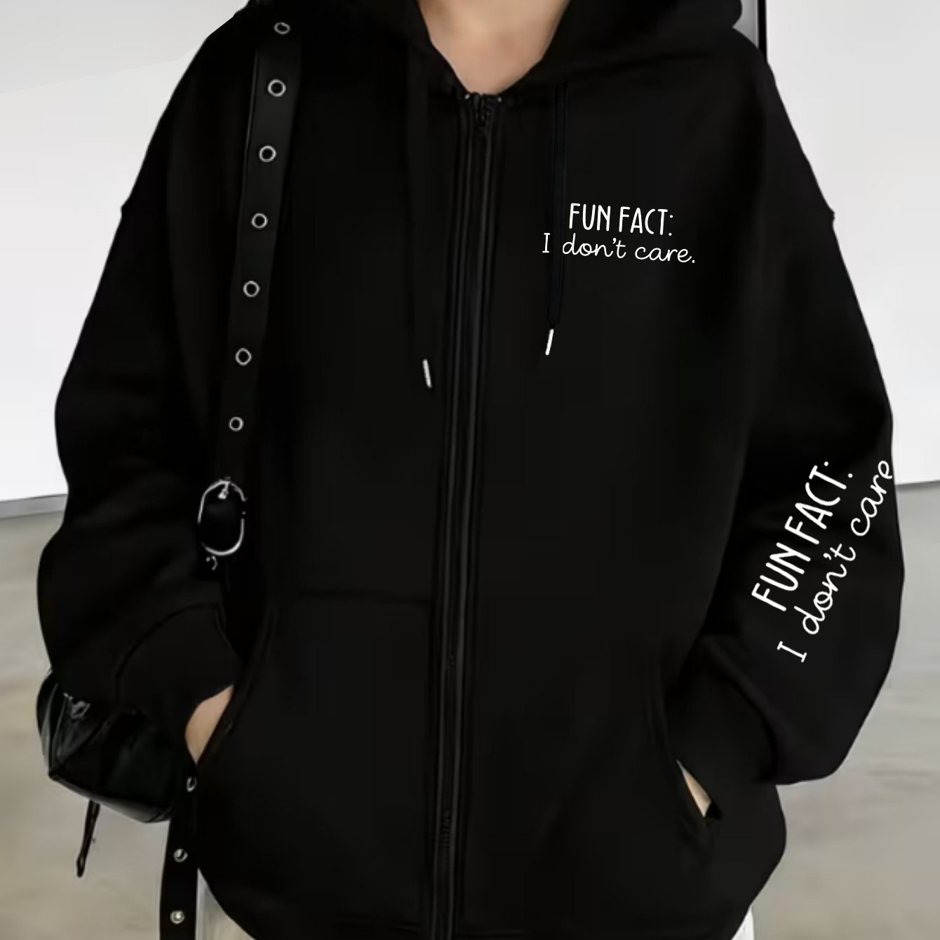 TEMU 't Care To Smash The Slogan Women's Sports And Leisure Women's Zipper Hoodie, Zipper Cardigan Design, Suitable For Autumn And Winter Lazy Loose