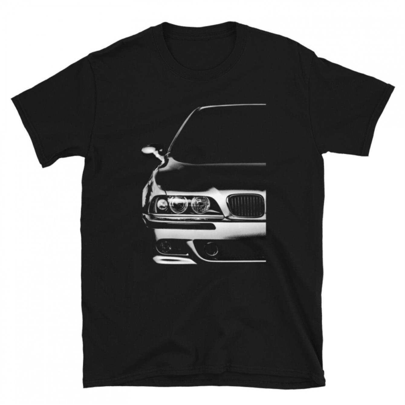 Image of Men's E39 M5 Tuning Car T-shirt - Retro Automotive Tee With E39 M5 Logo Print, Casual Short Sleeve Round Neck Shirt For Car Enthusiasts & Gift Ideas, Machine Washable Tuner Style Top