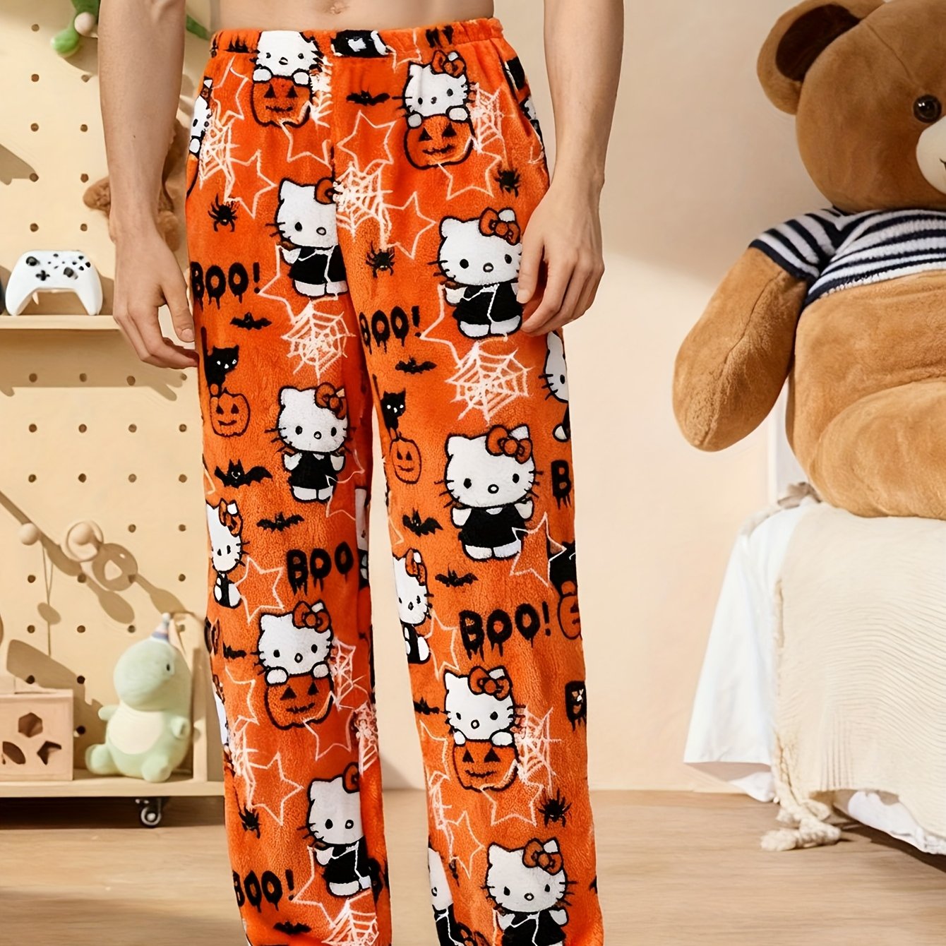 Image of Men's Fall/ Flannel Pants - Cozy Fleece Halloween Pumpkin - Long Full-length Pants, Ideal For Autumn/winter Evenings And Halloween Costume Parties, Winter Sleepwear, Halloween Trousers