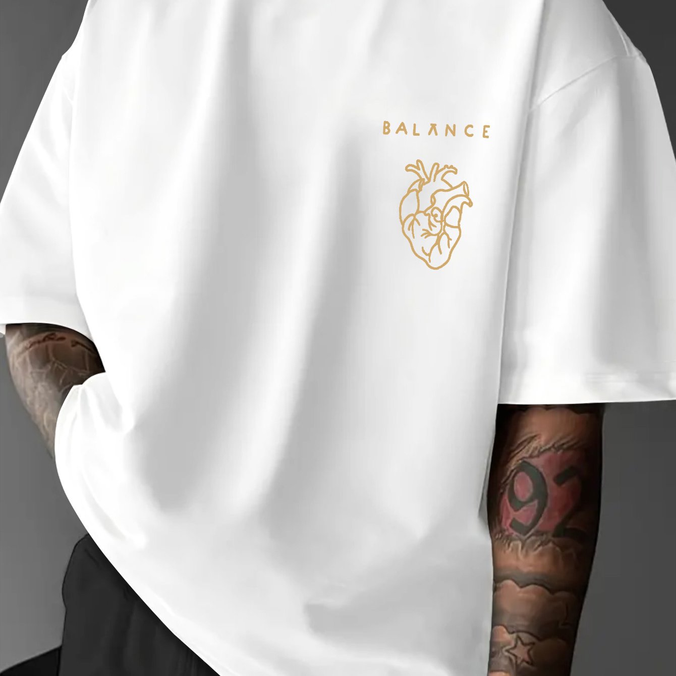 Image of Abstract Human Theme Men's T-shirt| Minimalist Abstract Short Sleeve! Abstract Art And Balance Enthusiasts' , Stylish Social/casual Wear, Machine Washable And Easy To Care For, Plus Size