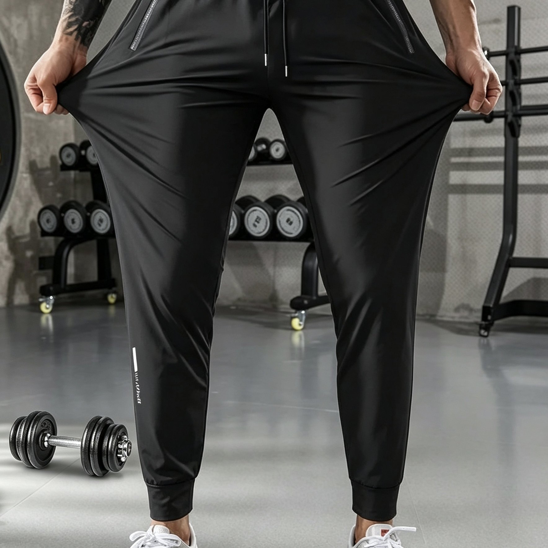 TEMU Pantalon de sport athlétique pour homme, haute élasticité, séchage rapide et respirant avec cordon de serrage à la taille et poche zippée,