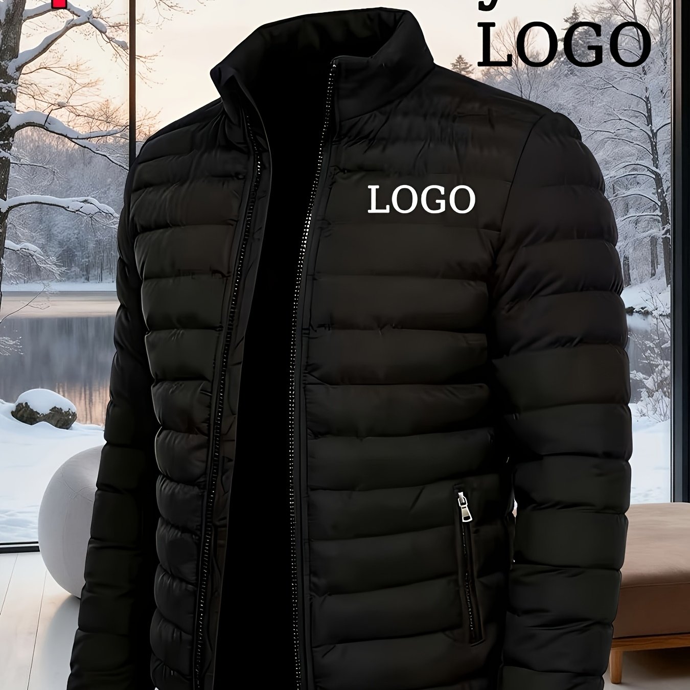 TEMU Custom Men's Thickened Winter Warm Padded Jacket, Fashionable Stand Collar Jacket, Warm Padded. Design Your Own Logo, Pattern, Or Photo. Casual