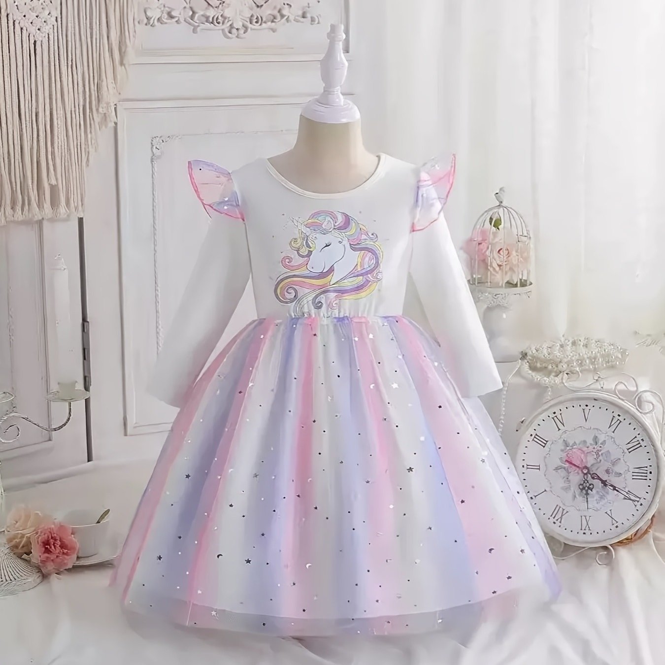 2025 ' Dress Long Sleeve Tulle Princess Dress Pony Elegant Girls' Dress