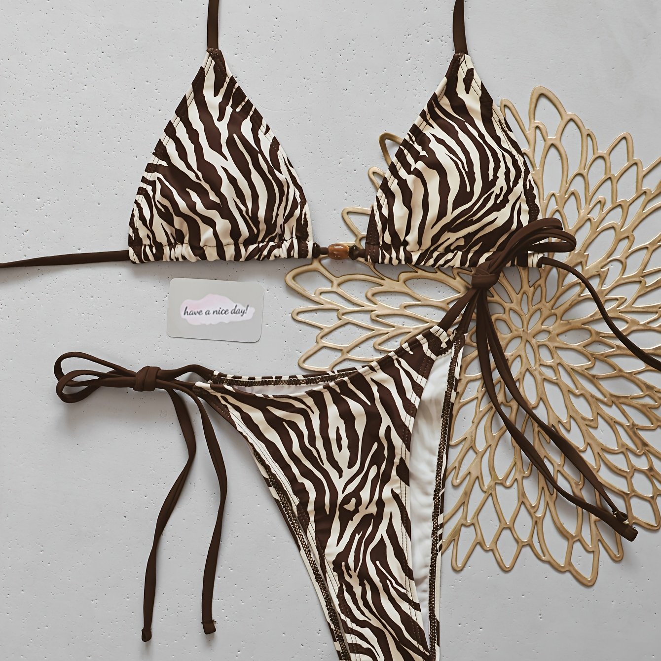 2026 Women's Zebra Print 2pcs Bikini Set, Halter Swimsuit,, Photo-ready