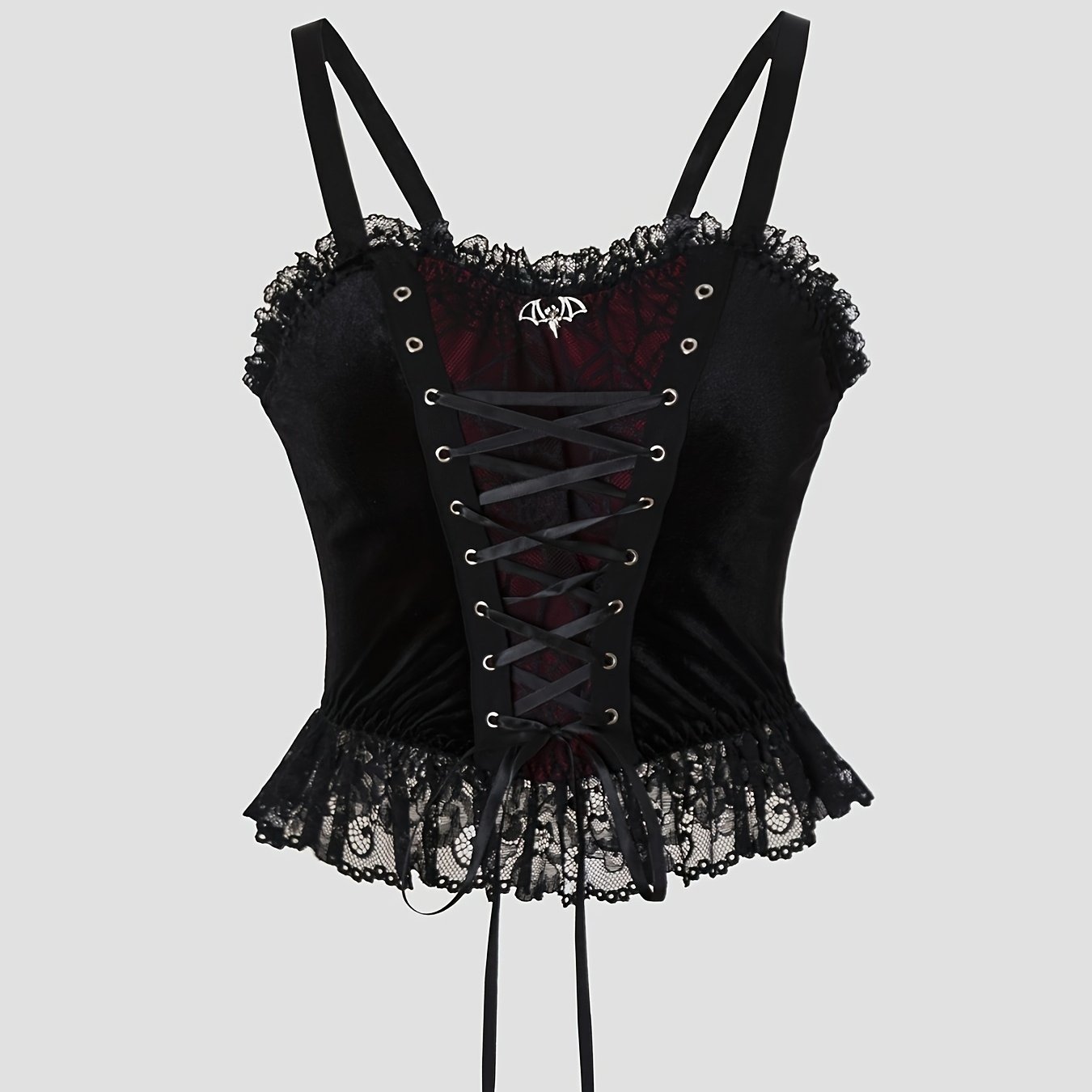 One-piece Y2k Gothic Style Sexy Lace Pattern Velvet Crop Top, Suitable For Layering Or As A Outfit