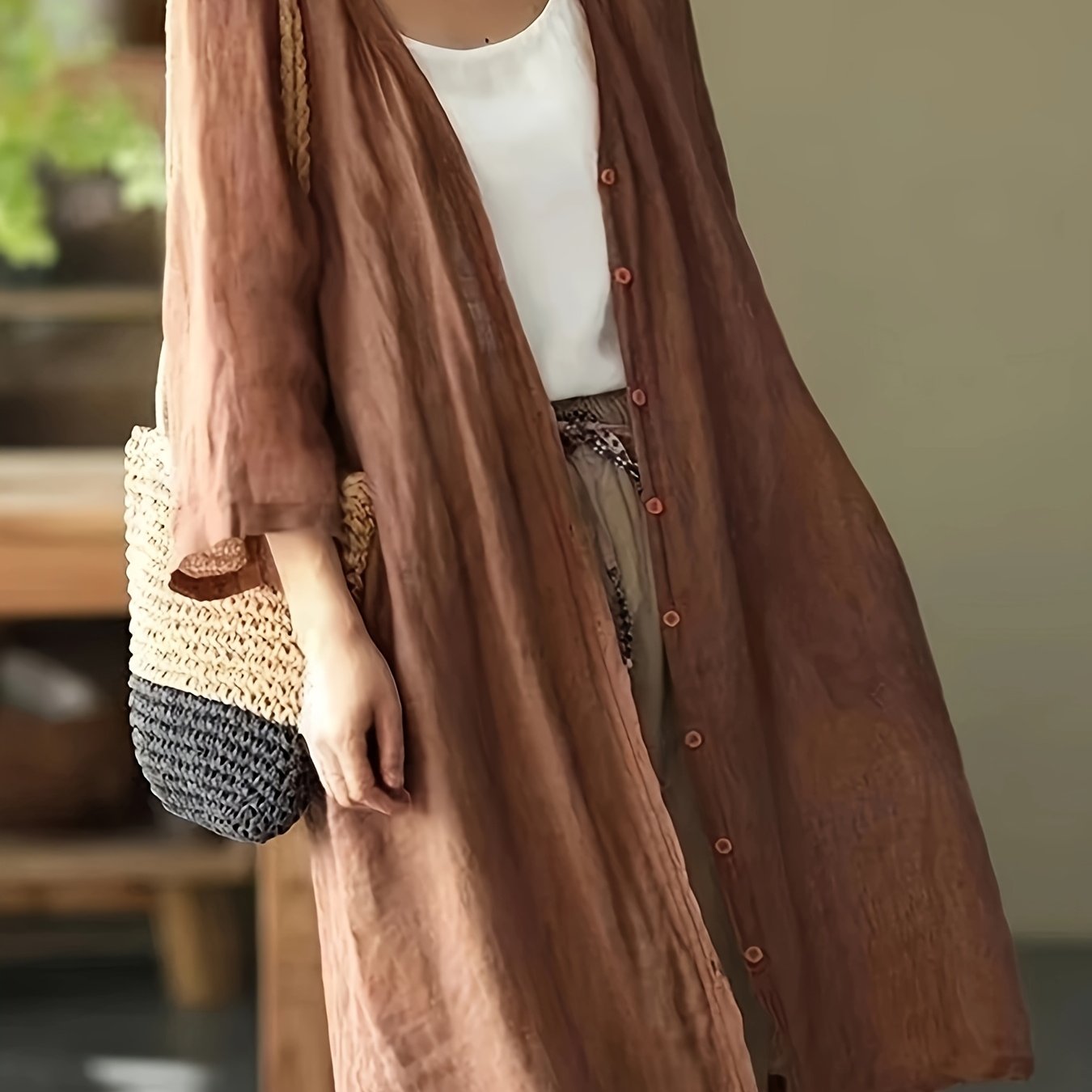 εικόνα αντικειμένου oversized μέγεθος, γυναικείο ελαφρύ ημιδιάφανο oversized καρντιγκάν α-γραμμή - καθημερινό με κουμπιά μπροστά, απαραίτητο για στρώσεις άνοιξη/καλοκαίρι, ελαφρύ κάρντιγκαν, διακοσμητικά κουμπιά