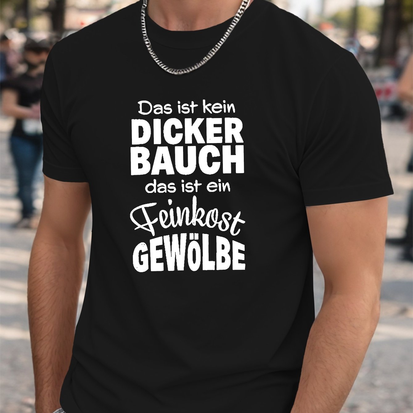 E-shop Herren Große Größe "Das ist kein großer Bauch" Grafik T-Shirt - Casual Crew Neck, Kurzarm, geometrisches Muster, leicht elastisches Material,