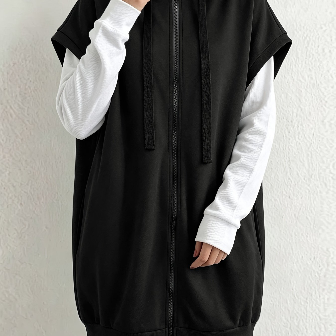 TEMU Damen-Sweatshirt in Übergröße, modische vielseitige lässige Kapuzen-Reißverschluss-Sweatshirt-Jacke für Outdoor-Streetwear , langes lockeres