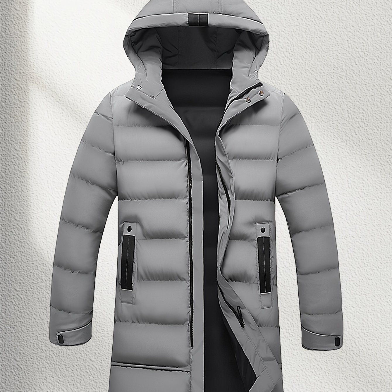 TEMU Mountain Snow Men's Mid-length Hooded Padded, Winter Thickened Warm Quilted Jacket, Casual Multi- Padded Winter Clothes For Men