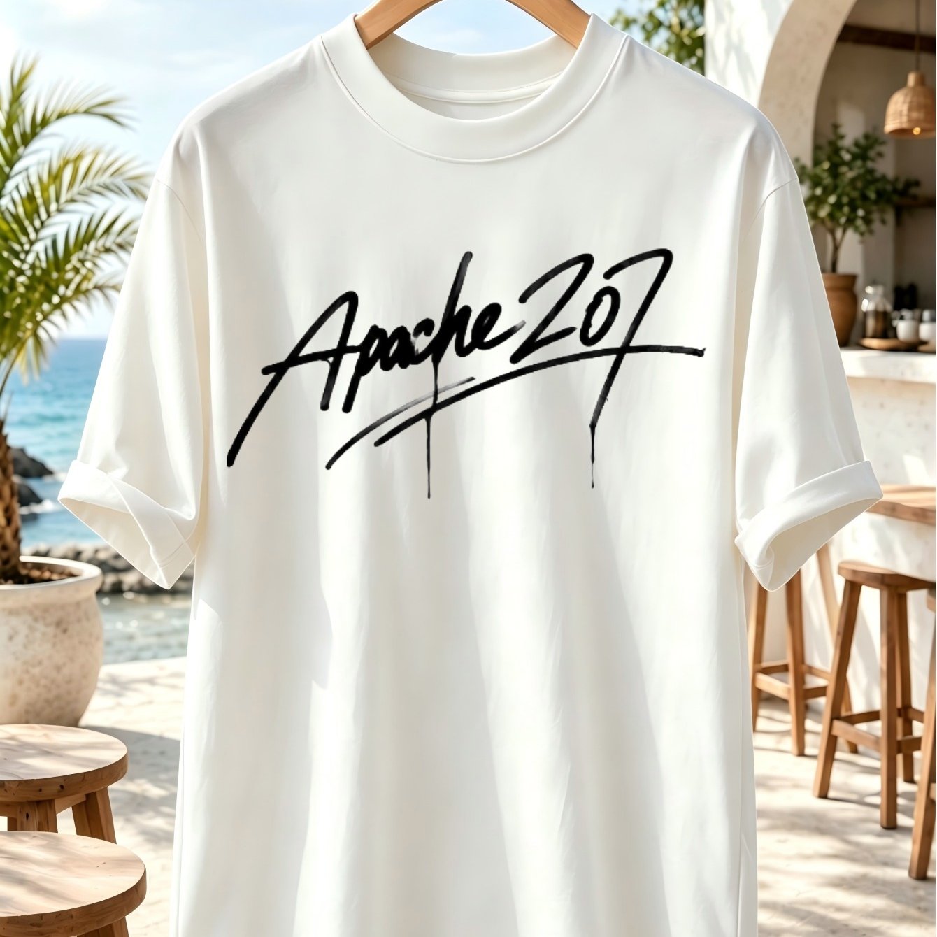 Image of 207 T-shirt With Large Black Handwritten Signature-style Lettering Sweeping And Clean Minimalist Monochrome Graphic Design Unisex T-shirt