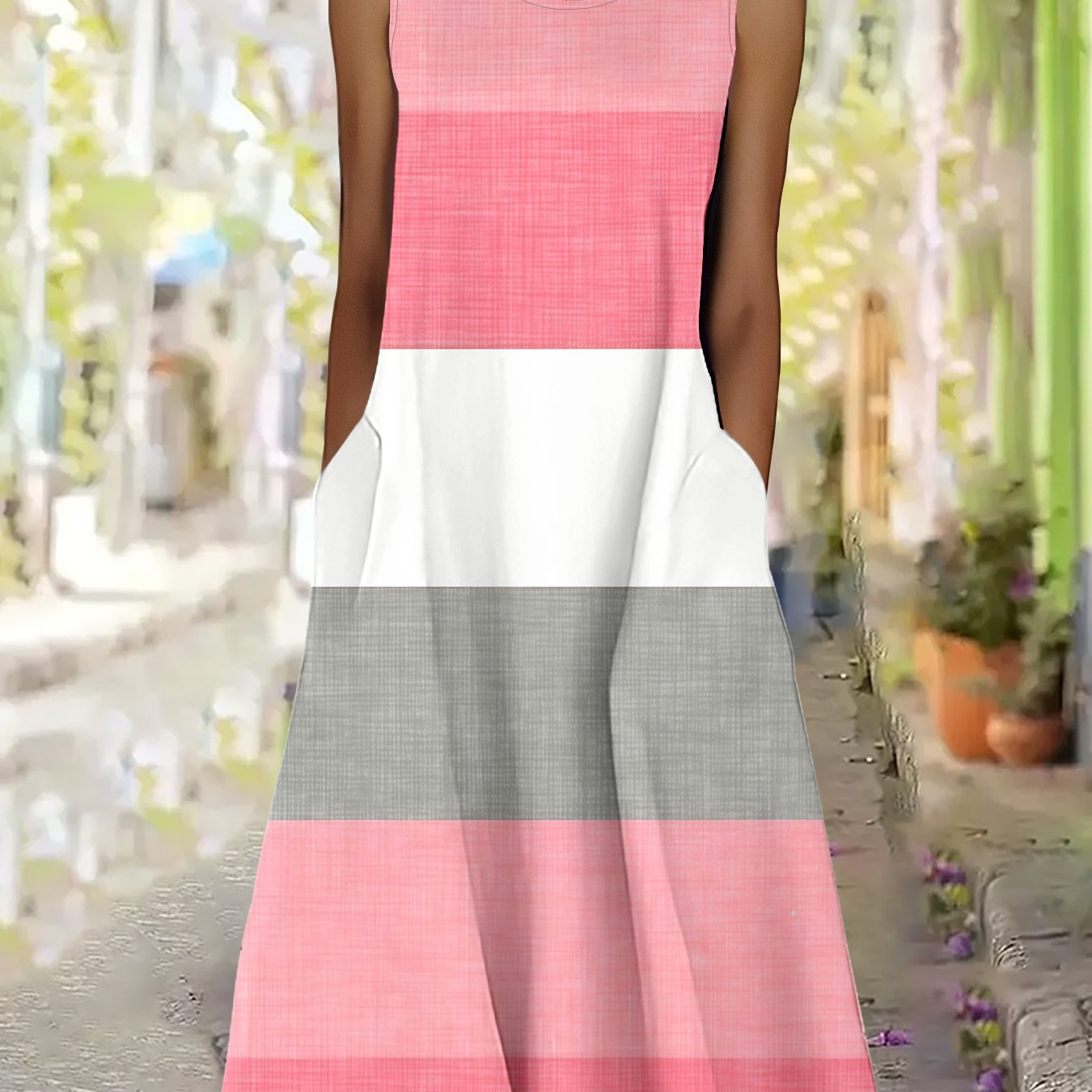 2026 Summer Women's Casual Printed Round Neck Sleeveless Dress - 1979