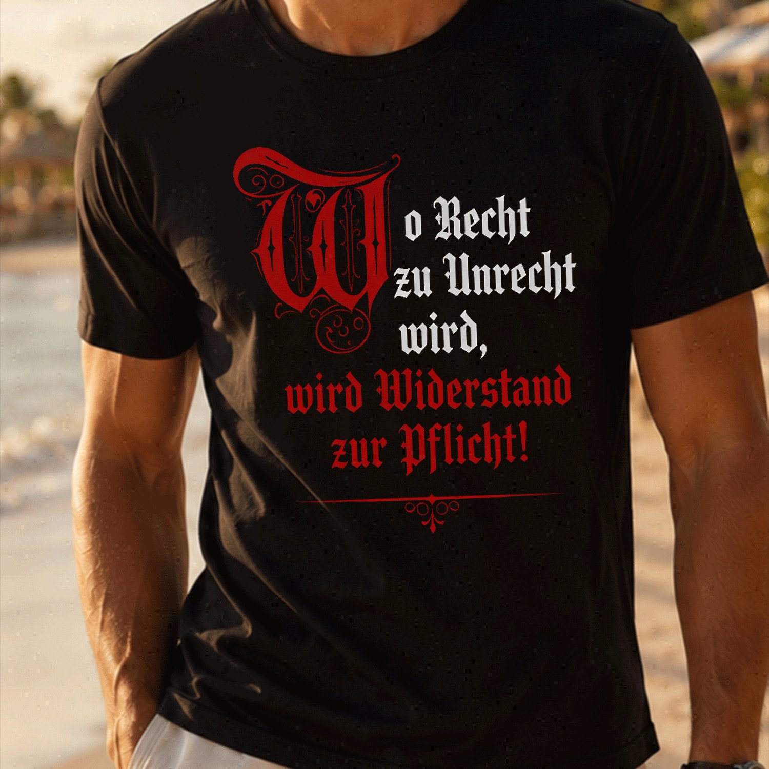 Gothic German Text To Resistance Duty Slogan (1) For Men Summer Casual T-shirt - Lightweight Tee For Seaside Vacation, Beach Resort