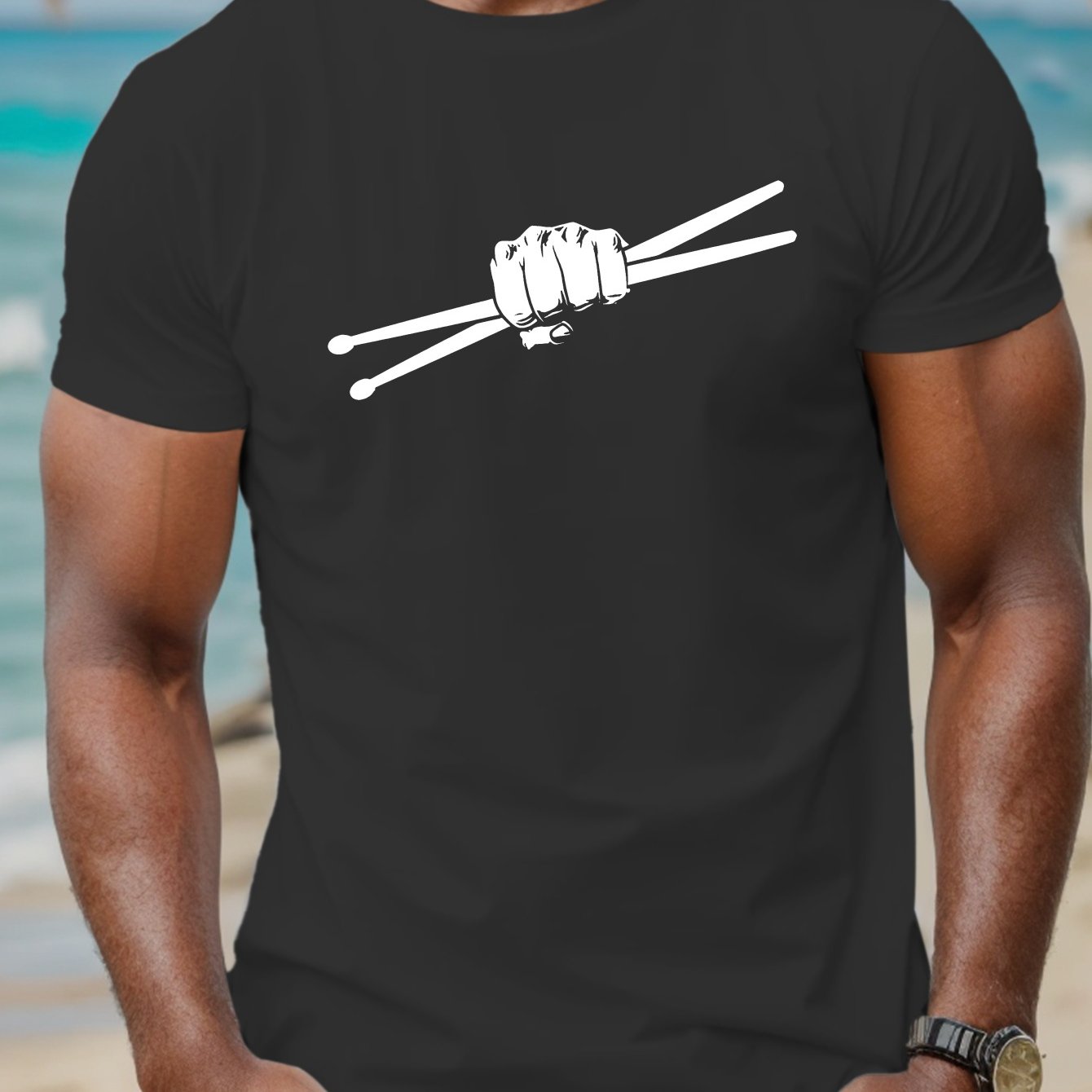 TEMU Drum Sticks Men's Short Sleeve T-shirt Summer T-shirt Top