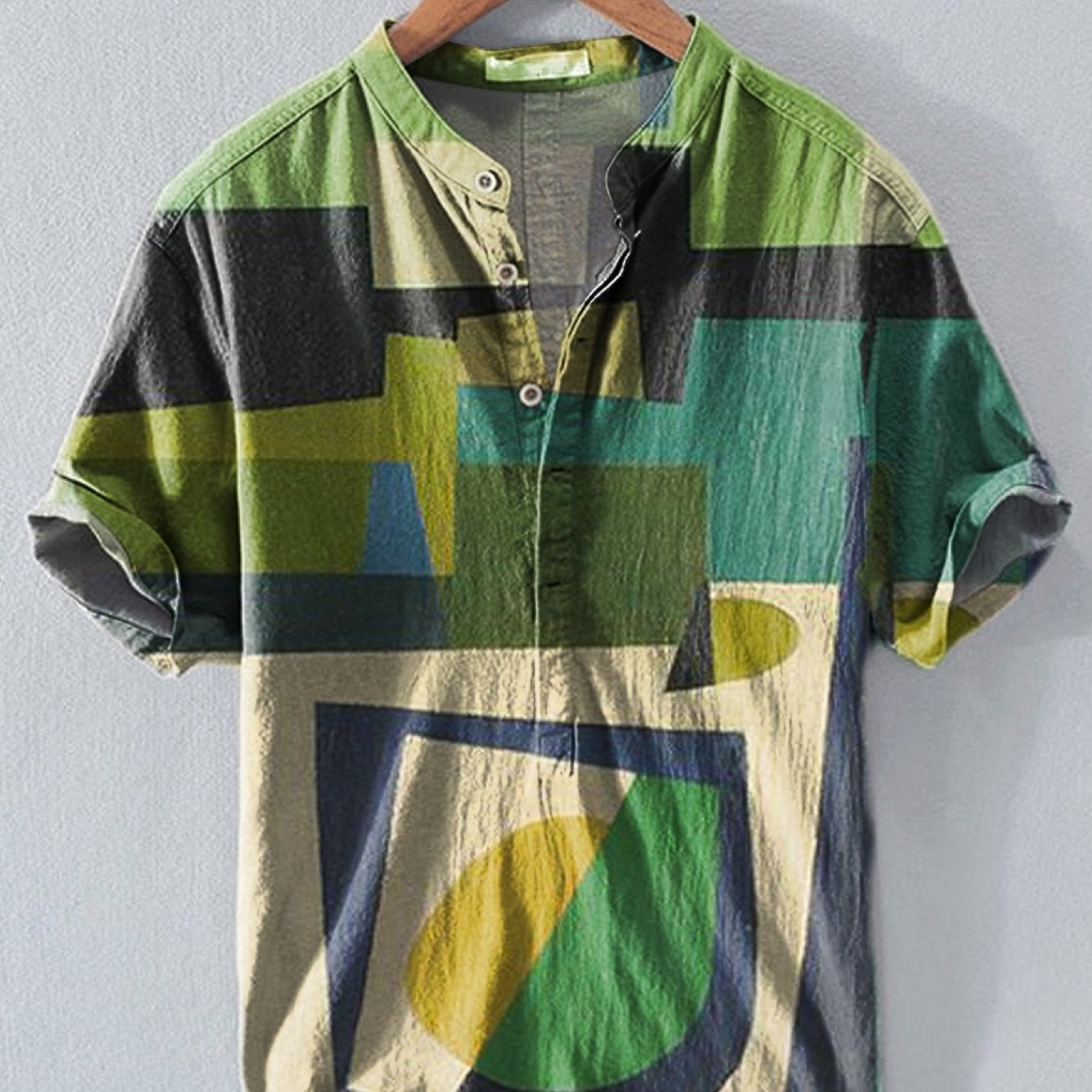 TEMU Men's Digital Printed Stand Collar Shirt