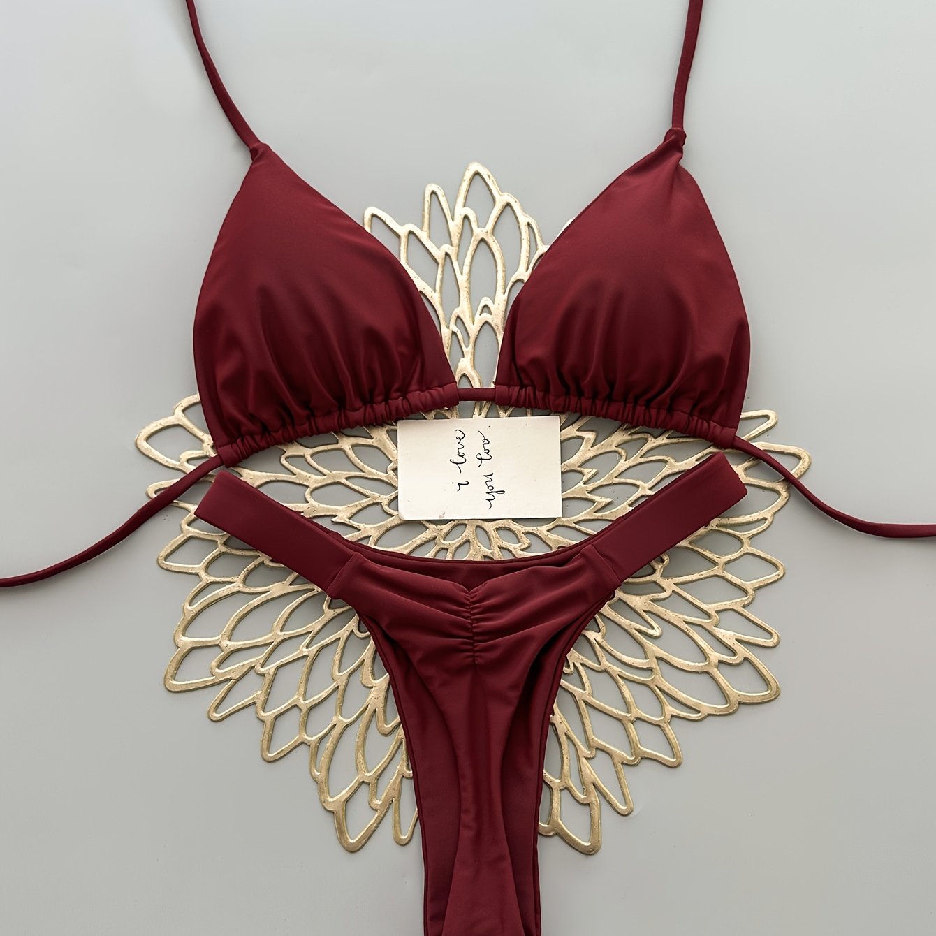 TEMU Solid Color Split Swimsuit Premium Bikini Set