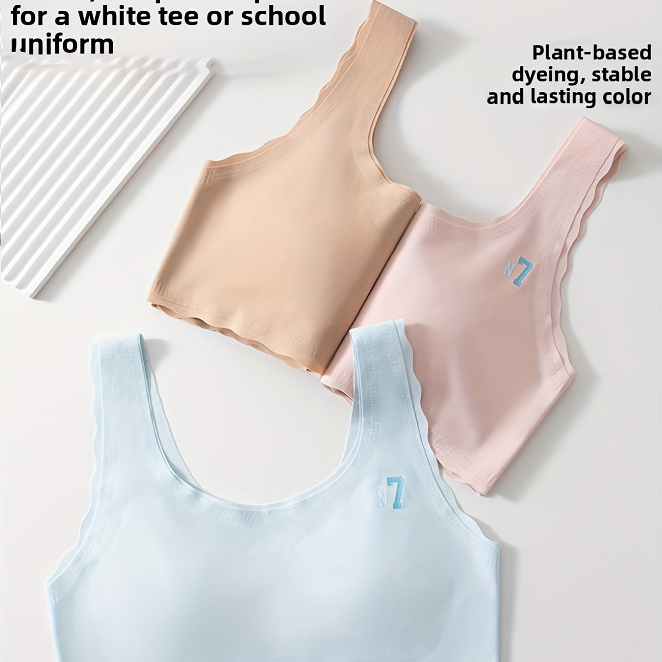 E-shop 4 Stück Mädchen Teen Wachstums-BH & Tanktop – Nahtloser Atmungsaktiver Sport-Trainings-Top mit Katzenförmigem Fester Cup-Pad,