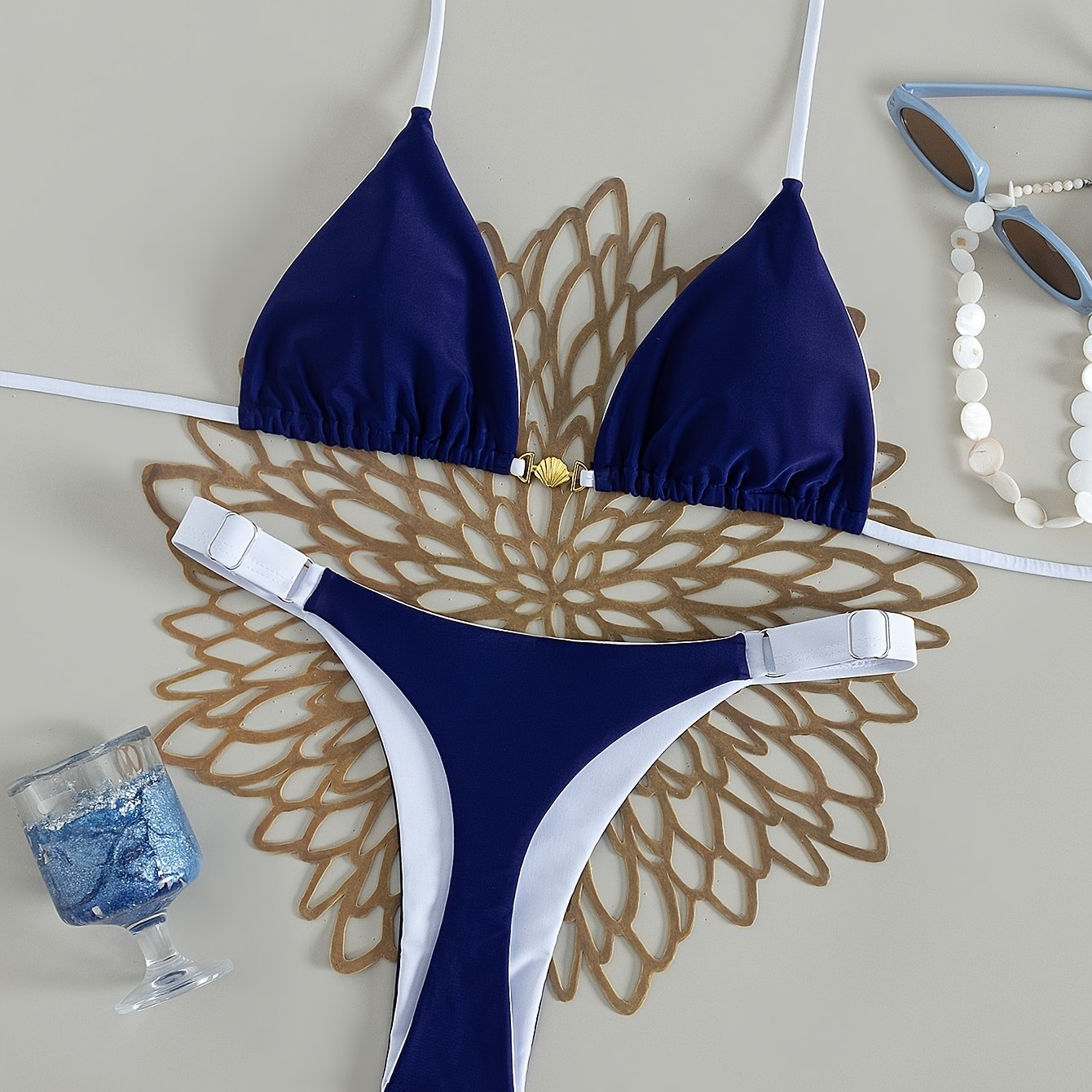 TEMU 2 pièces Maillot de Bain Femme à Bretelles Nouées, Couleur , Idéal pour Vacances et Tenue d'Été
