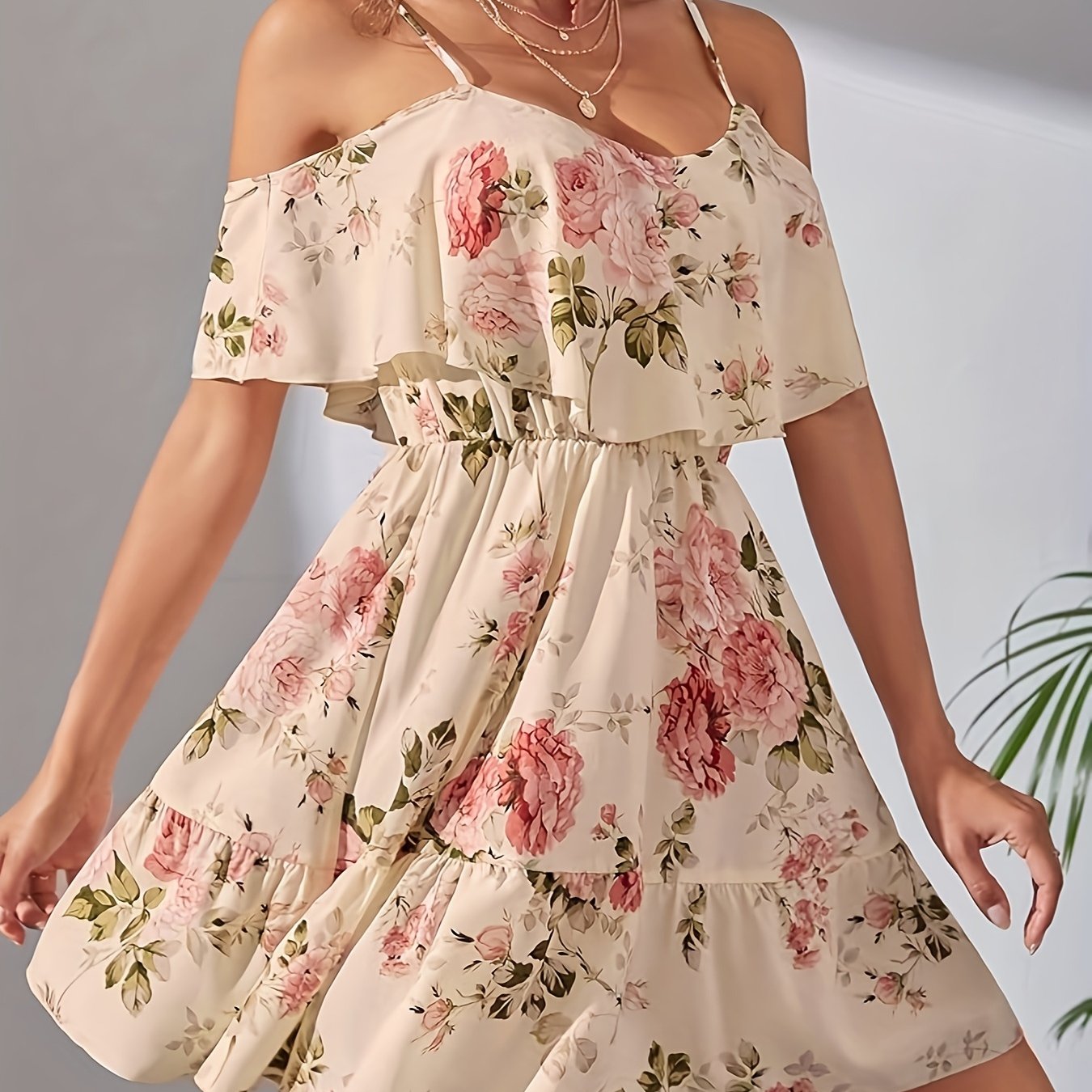 Floral Print Off-shoulder Dress For Vacation