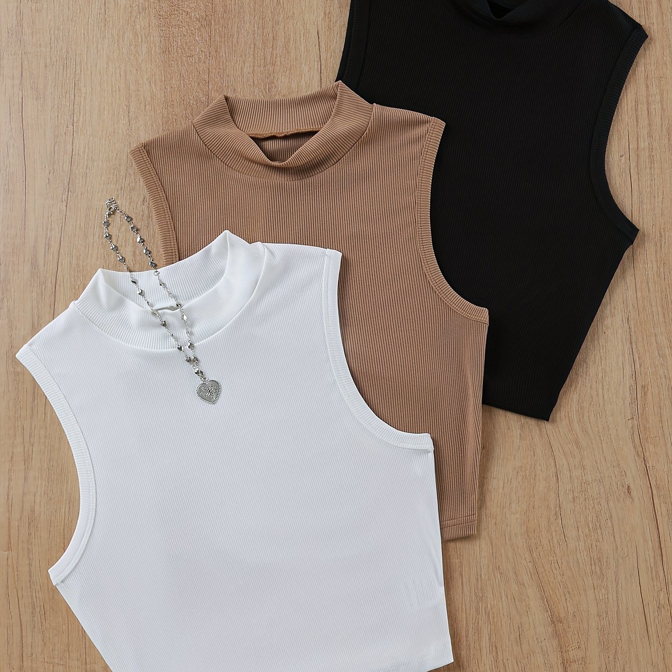 TEMU JY0414049+ Damen Uni-Farben Casual Weste 3-teiliges Set